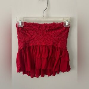 Free People Red Lace Ruffle Mini Top